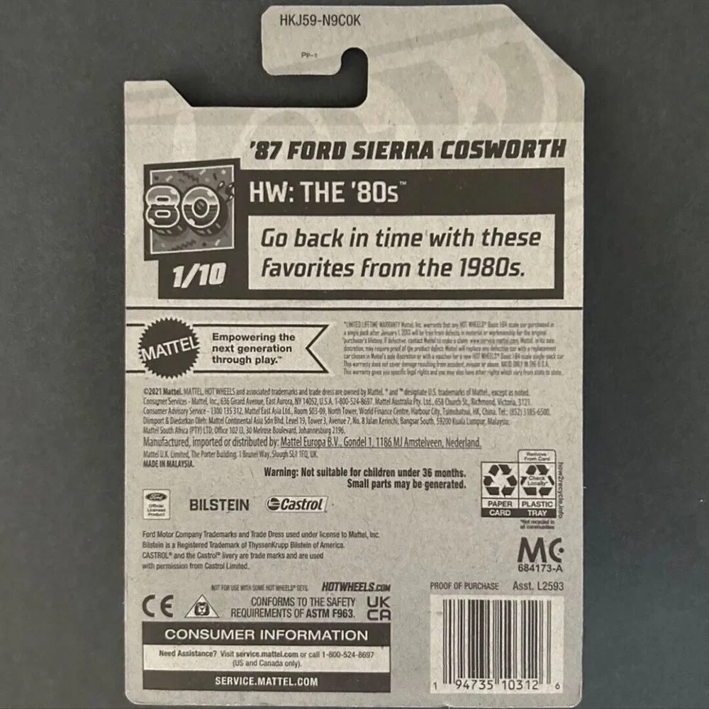 Hot Wheels HW‎ THE '80S 1/10 '87 Ford Sierra Cosworth 2/250 (Silver) NIB